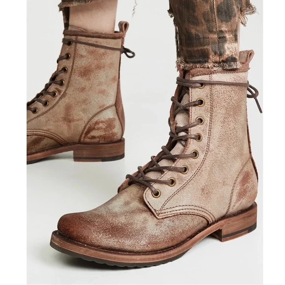 Frye Veronica Rustic Lace Up Leather Combat Boots - Picture 2 of 9